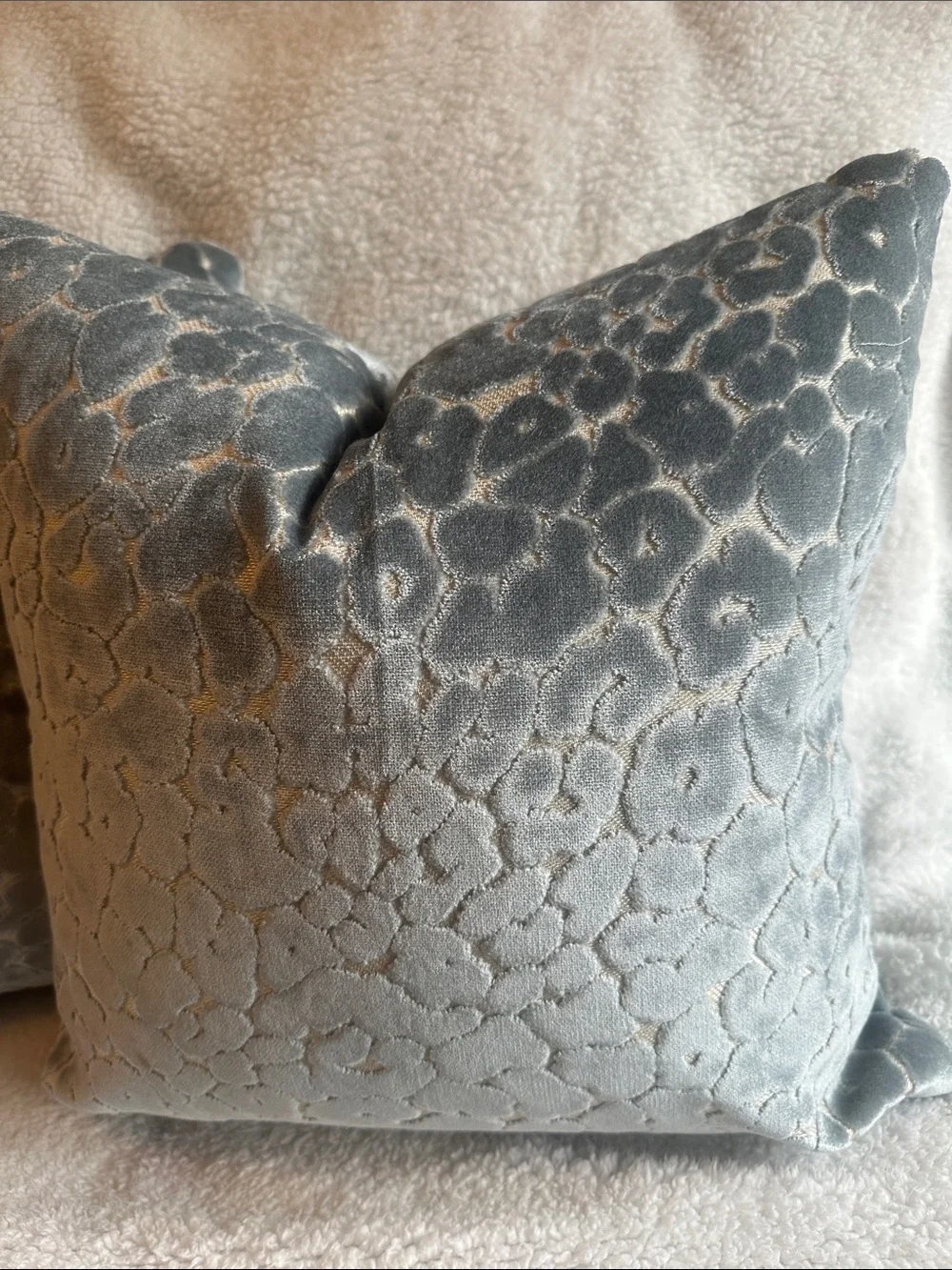 Velvet Leopard-Print Decorative Throw Pillows in Light blue covers only